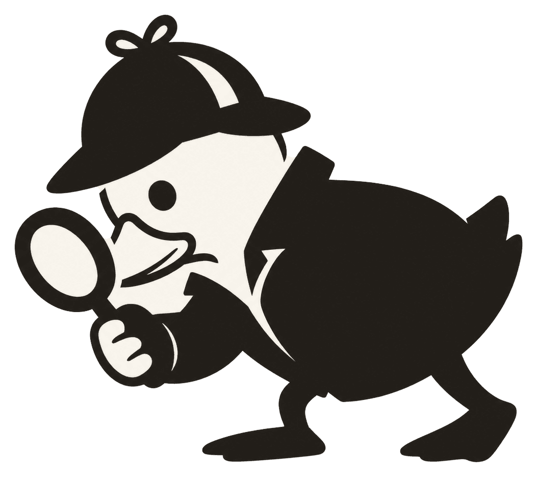 The ducksoup detective duck inspecting through a magnifying glass